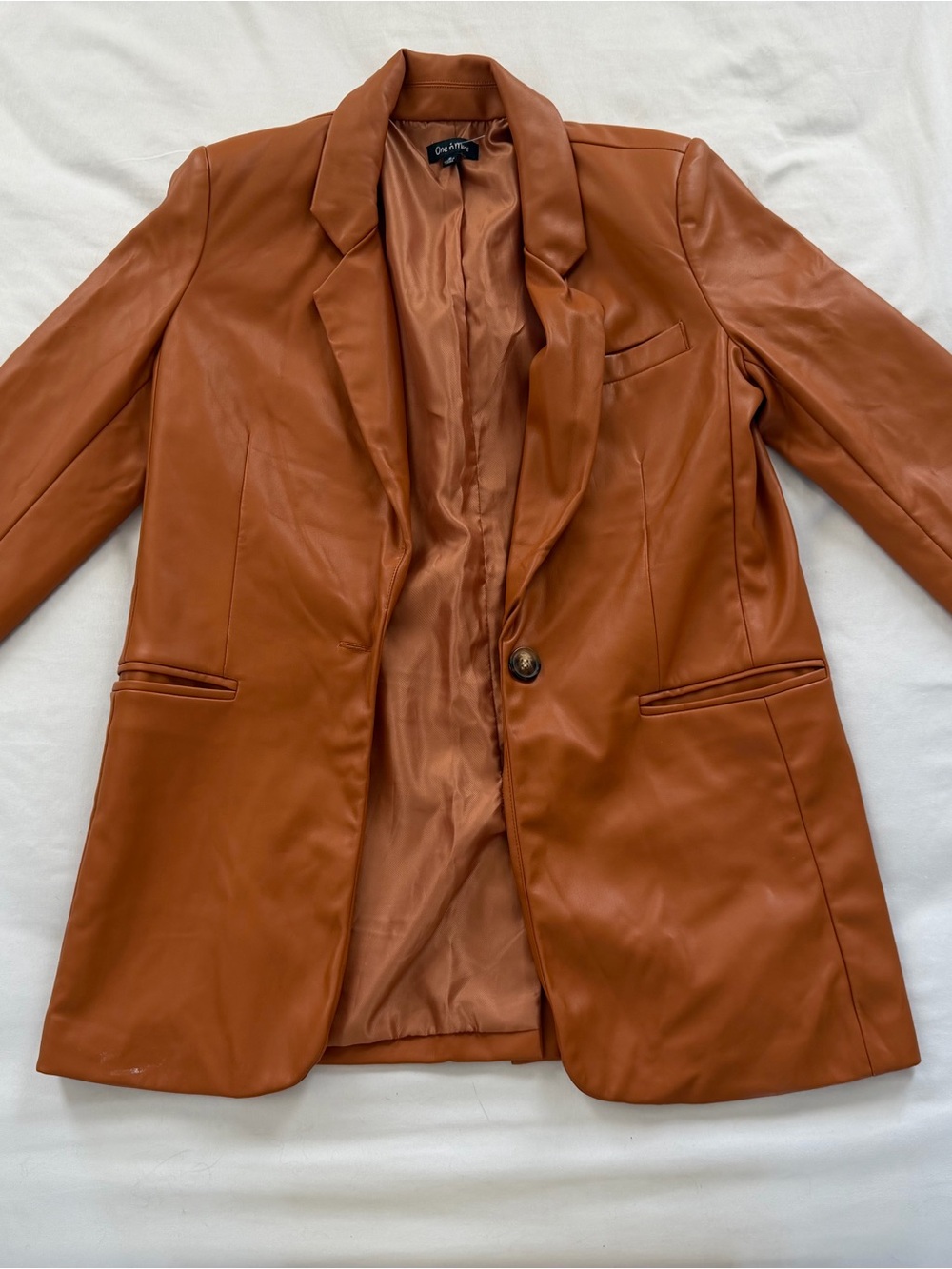 2 Piece Set Women’s Leather Blazer Jacket And Straight Leg jeans - Rust Brown